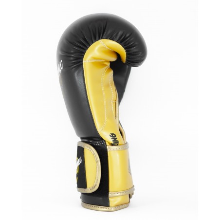 guantes de boxeo de piel sintética, cierre con velcro, color negro y oro
