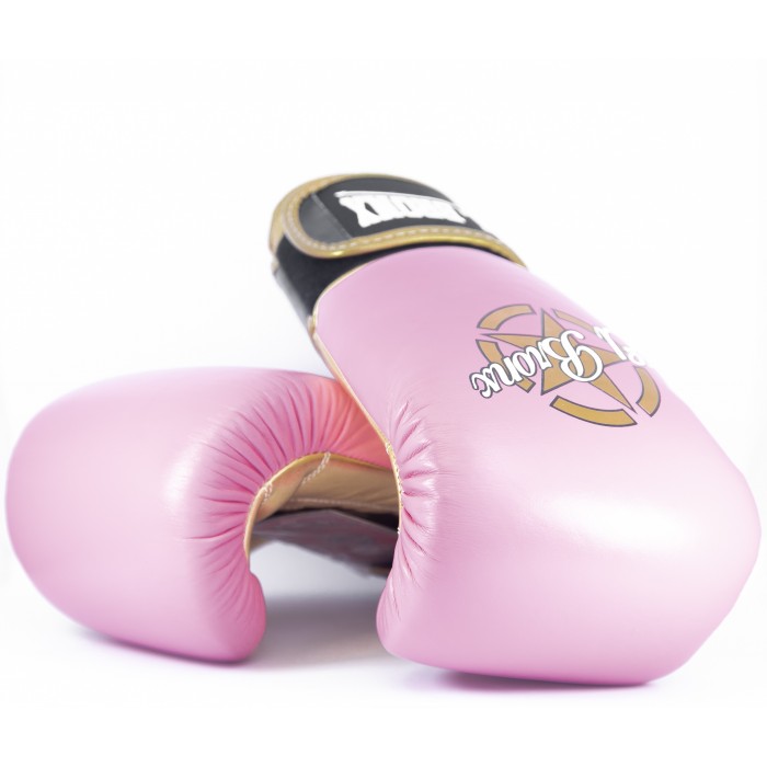guantes de boxeo de piel, cierre con velcro, color rosa y oro