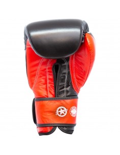 guantes de boxeo de piel, cierre con velcro, color rojo y negro 2