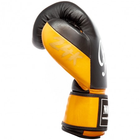 guantes de boxeo de piel, cierre de velcro, color naranja y negro