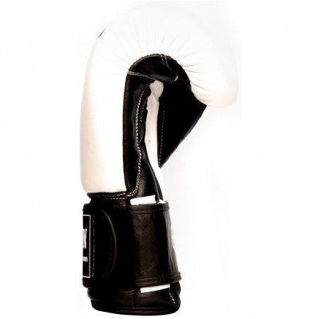 guantes de boxeo de piel, cierre con velcro, color blanco y negro