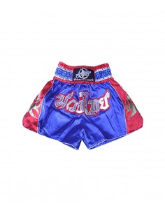 shorts para entrenamiento de kick boxing, muay thai, k1, de la marca el bronx en color azul con lateral en rojo