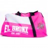 bolsa de deporte de nylon, color rosa y blanco.