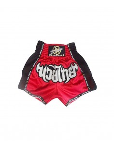 shorts para entrenamiento de kick boxing, muay thai, k1, de la marca el bronx en color rojo y rejillas negra