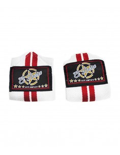 muñequeras para levantamiento de peso, color blanco y rojo