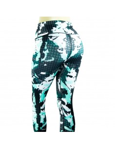 leggings pitbull para fitness, color cyan y negro 2