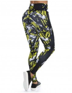 leggins pitbull para fitness, color negro y verde lima de el bronx 2