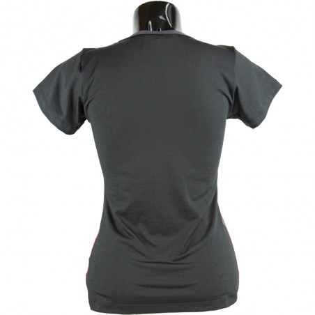 camiseta fitness elastica negro y fucsia