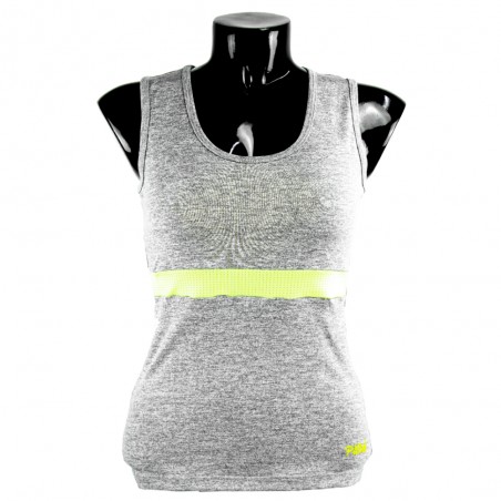 camiseta de mujer fitness gris y amarillo fluor el bronx