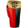 guantes de boxeo de piel, cierre con cuerdas, color rojo, negro y oro
