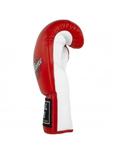 guantes de boxeo de piel, cierre de cuerdas, color rojo y blanco 2