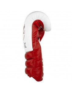 guantes de boxeo de piel, cierre con cuerdas, color blanco y rojo 2