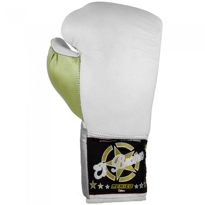 guantes de boxeo de piel, cierre con cuerdas, color blanco y verde