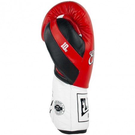 guantes de boxeo de piel, cierre con cuerdas, color rojo y blanco