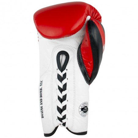 guantes de boxeo de piel, cierre con cuerdas, color rojo y blanco