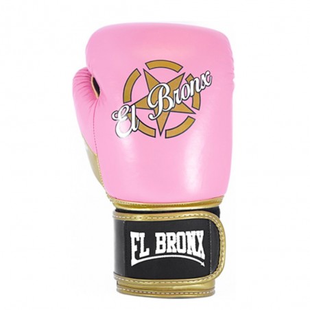 guantes de boxeo de piel, cierre con velcro, color rosa y oro