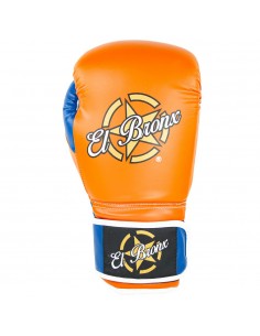 guantes de boxeo de piel sintética, cierre con velcro, color naranja, blanco y azul
