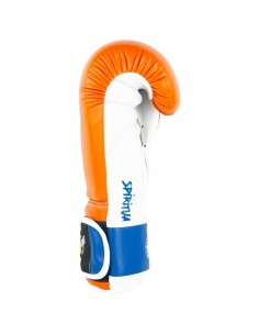 guantes de boxeo de piel sintética, cierre con velcro, color naranja, blanco y azul 2