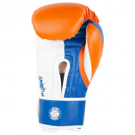 guantes de boxeo de piel sintética, cierre con velcro, color naranja, blanco y azul