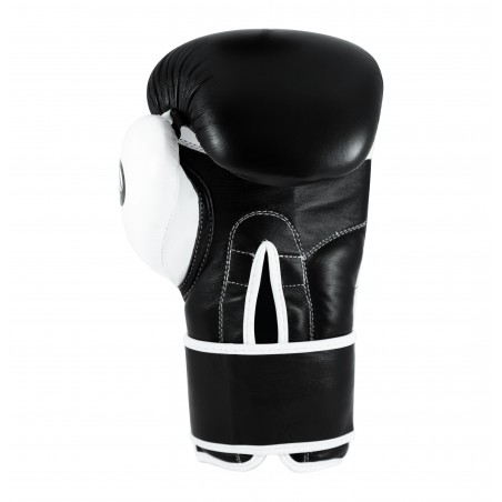 guantes de boxeo de piel, cierre con velcro, color negro y blanco