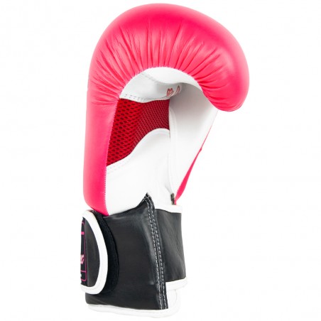 guantes de boxeo de semi-piel, cierre con velcro, color rosa
