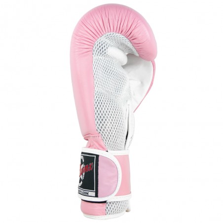 guantes de boxeo de piel, cierre con velcro, color rosa y blanco