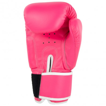 guantes de boxeo de piel, cierre de velcro, color rosa
