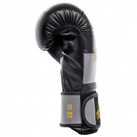 guantes de boxeo de piel, cierre con velcro, color negro y plata