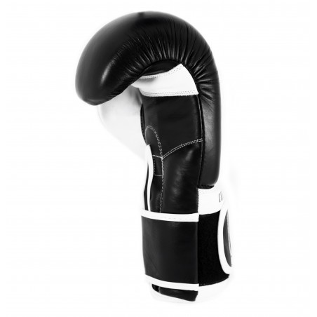 guantes de boxeo de piel, cierre con velcro, color negro y blanco