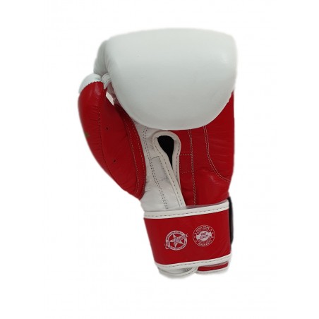guantes de boxeo de piel, con cierre de velcro color rojo y blanco