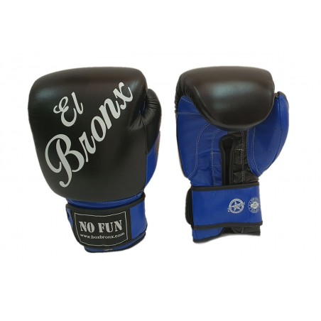 guantes de boxeo de piel, con cierre de velcro, color azul y negro