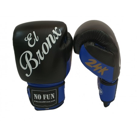 guantes de boxeo de piel, con cierre de velcro, color azul y negro