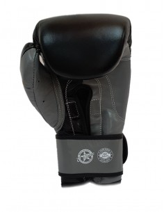 guantes de boxeo de piel, cierre de velcro, color negro y gris 2