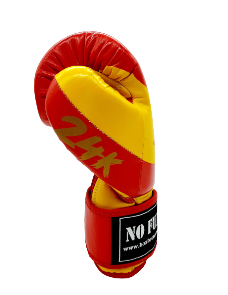guantes de boxeo de piel con cierre de velcro, color rojo y amarillo
