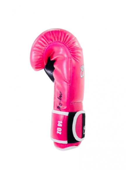 guantes de boxeo de piel sintética, cierre con velcro, color rosa y negro