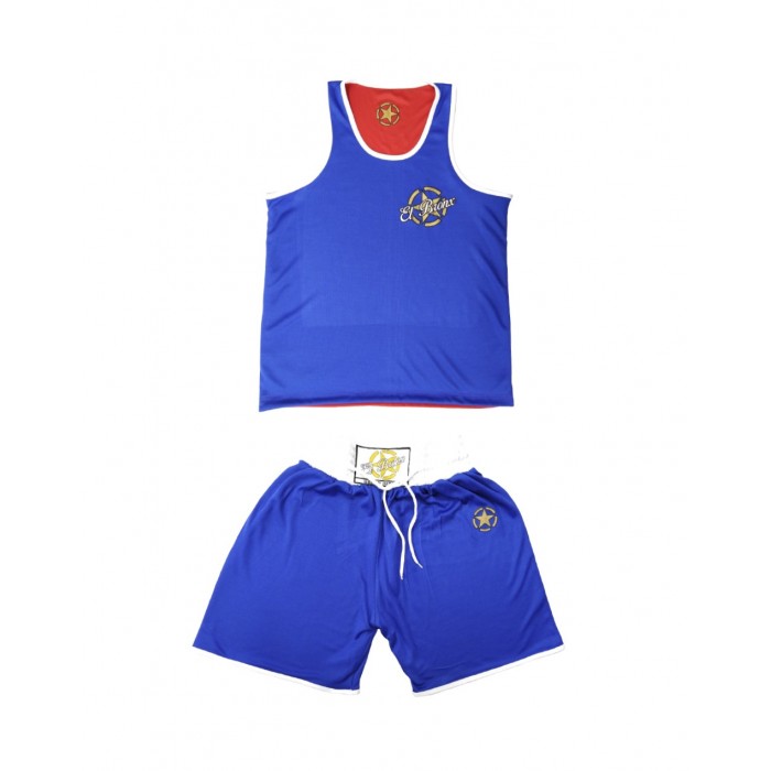 traje de competicon de boxeo amateur reversible rojo y azul de el bronx