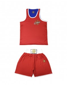 traje de competicon de boxeo amateur reversible rojo y azul de el bronx 2