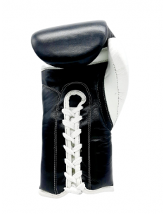 guantes de boxeo de piel, cierre con cuerdas, color negro y blanco 2