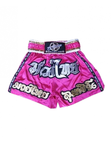 shorts para entrenamiento de kick boxing, muay thai, k1, de la marca el bronx en color rosa fucsia con detalles en plateado