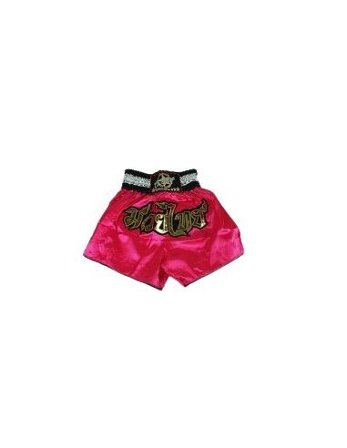 shorts para entrenamiento de kick boxing, muay thai, k1, de la marca el bronx en color fucsia con detalles dorados