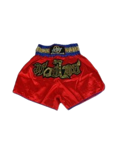 shorts para entrenamiento de kick boxing, muay thai, k1, de la marca el bronx en color rojo y detalles en cinturilla