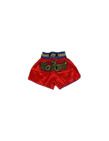 shorts para entrenamiento de kick boxing, muay thai, k1, de la marca el bronx en color rojo y detalles en cinturilla