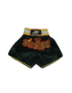 shorts para entrenamiento de kick boxing, muay thai, k1, de la marca el bronx en color negro y detalles en dorado