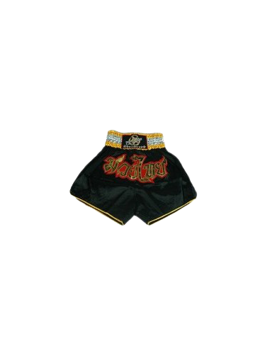shorts para entrenamiento de kick boxing, muay thai, k1, de la marca el bronx en color negro y detalles en dorado