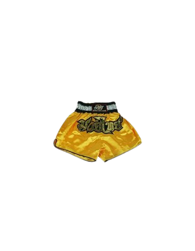 shorts para entrenamiento de kick boxing, muay thai, k1, de la marca el bronx en color amarillo oro