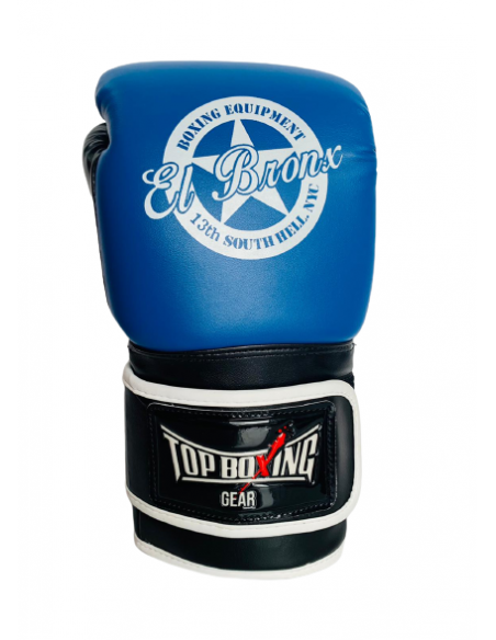 guante arts boxing de velcro semi piel azul de el bronx