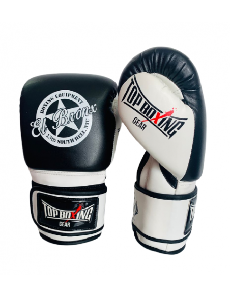 guante de velcro arts boxing en color negro y blanco de el bronx