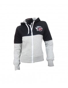 sudadera gris y negro con cremallera de mujer