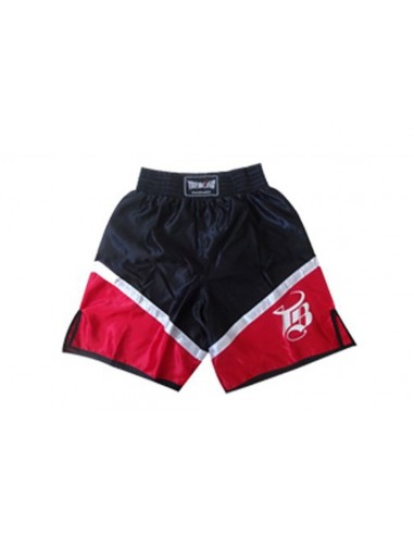 pantalon de boxeo de el bronx en color negro y rojo y detalles en blanco , en tela saten