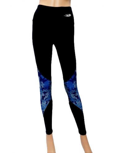 leggins para fitness, color negro y detalle en camuflaje azul